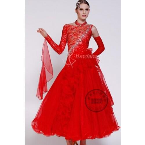 Customize red back cutout cha cha ballroom Waltz tango salsa Fox trot Quick step competition dance dress