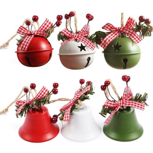 6 Pcs Christmas Wrought Iron Bell Decoration Pendanthemp Rope Holly Berry Christmas Bell Pendant For Wedding Party Halloween