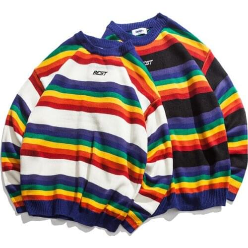 2020 New Hong Kong-Style Striped Hipster Artistic Couple Sweater Mens Couple BF Simple Student Knitted Lining