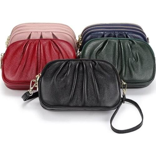 Casual Small Ladies Crossbody Bags New Quality Genuine Leather Womens Wild Folds Design Handbag Shoulder Messenger Bags Female