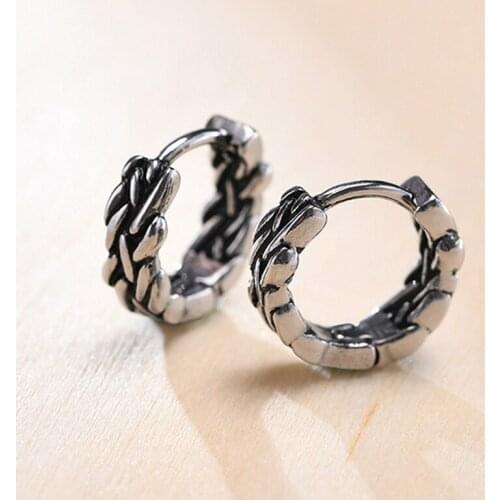 Retro Small Hoop Earrings for Men Vintage Industrial Huggie Ear Jewelry Hip Hop Punk Rock Twisted Cuban Chain Boy Gift