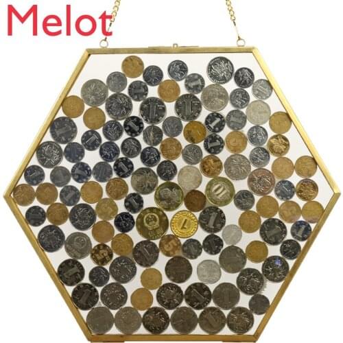 Hexagonal Glass Photo Frame Coin Collection Wall-Mounted Decorative Label Clip Pure Copper Edge Picture Frame