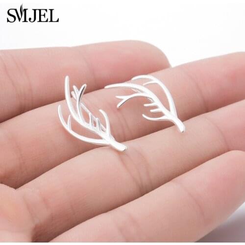 SMJEL Luxury Women Earrings Deer Horn Ear Pin Vintage Stag Ear Climber Jewelry Reindeer Horn Stud Earring boucle d'oreille