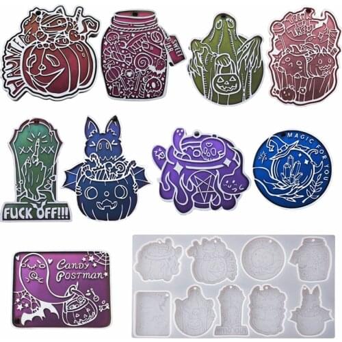 DIY Halloween Pumpkin Crystal Epoxy Resin Mold Cartoon Skull Candy Mirror Silicone Mold