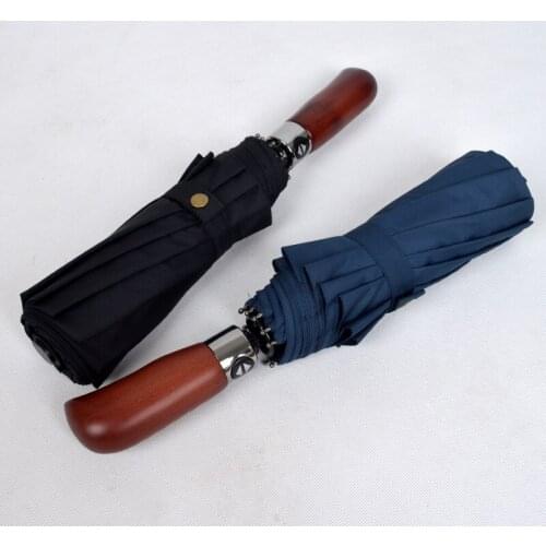 Three-fold Umbrella Automatic 10-bone Wind-resistant Folding Solid Wood Handle High-end Business Umbrella