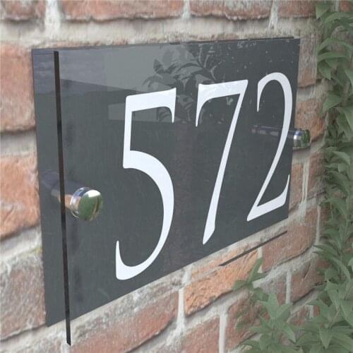 Contemporary 200x140mm House Number Sign Plaque Glass Effect Acrylic Door Sign