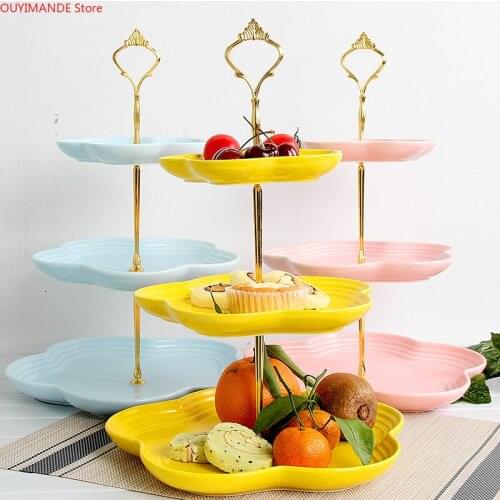 Ceramic Fruit Tray Rack Snack Tray Household Living Room Three-tier Cake Tray Dried Fruit Tray Afternoon Tea Snack Tray Rack