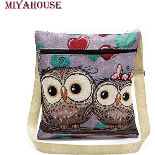 Miyahouse Cute Couple Owl Printed Summer Crossbody Bag Shoulder Bag For Teenage Girls Animal Printed Useful Ladies Messenger Bag