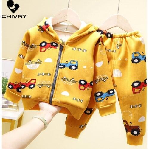 New Baby Boys Girls Autumn Winter Thicken Cartoon Pullover Hoodies Sweatshirt Tops with Long Pants Children Sports Clothing Set