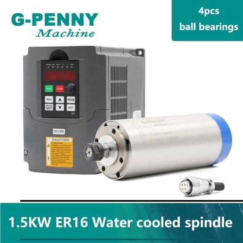 Lengthening Type 220v 1.5kw ER16 Water Cooled Spindle Motor 80X220mm 4 pcs ball bearings & 1.5kw Huanyang VFD/ Inverter