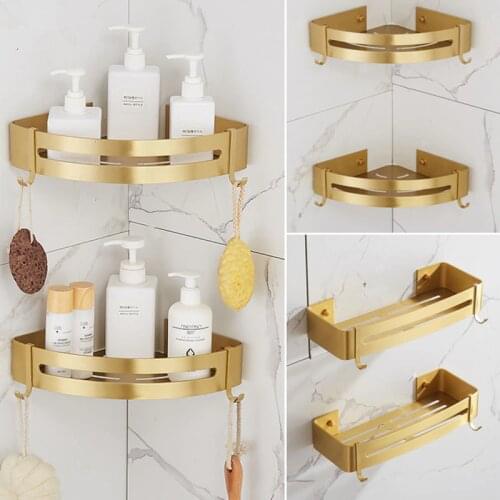 Tuqiu Corner Shelf Bathroom shelf Brushed Gold toilet vanity triangle bathroom storage wall Mounted punching wall hanging