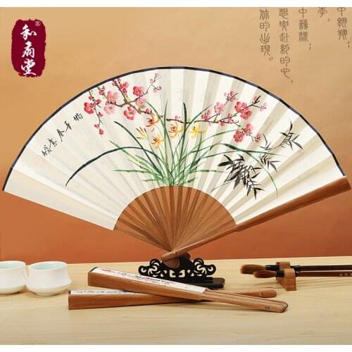 Hall 8 inch small male fan fan li, peach blossom fan hand-painted Chinese male fan gift folding fan door men and women