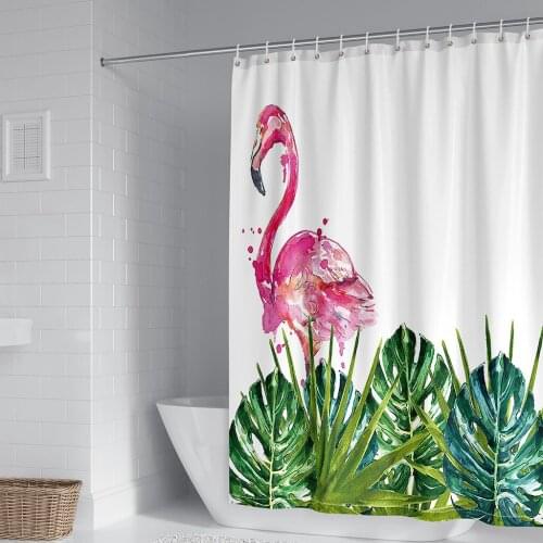 Flamingo Shower Curtains Tropical Plant Leaves Flower Funny Animals Bird Pattern Print Nordic Bathroom Hanging Decor Set