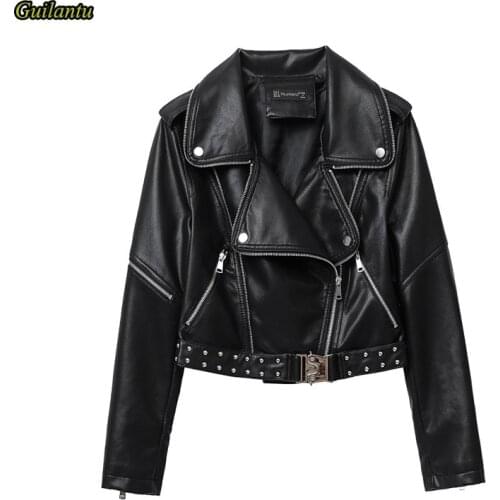 Womens Spring Faux Leather Jacket Outerwear Asymmetric Zip Leather Jackets Mmotorcycle Biker Punk Basic Short Coat Female