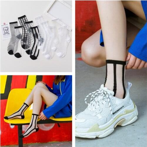 Womens socks fashion brand original design jacquard net red fashion leisure transparent spring and summer thin Glass stockings