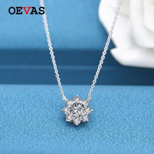 OEVAS 100% 925 Sterling Silver Created Moissanite Gemstone Diamonds Flower Women Flower Pendant Necklace Fine Jewelry Wholesale