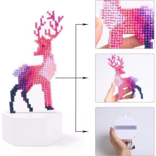ZOOYA DIY Diamond Painting Led Light Lamp Special Shaped Color Deer Diamond Mosaic Cross Stitch Embroidery Diamond Art Home Gift