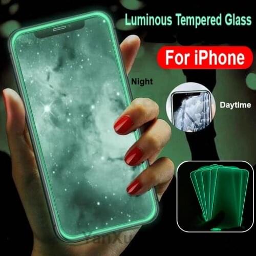 10Pcs Luminous Protective Glass Film For iPhone 12 Pro 7 8 6S Plus X XS 11 Pro Max XR Screen Protector Glowing Tempered Glass