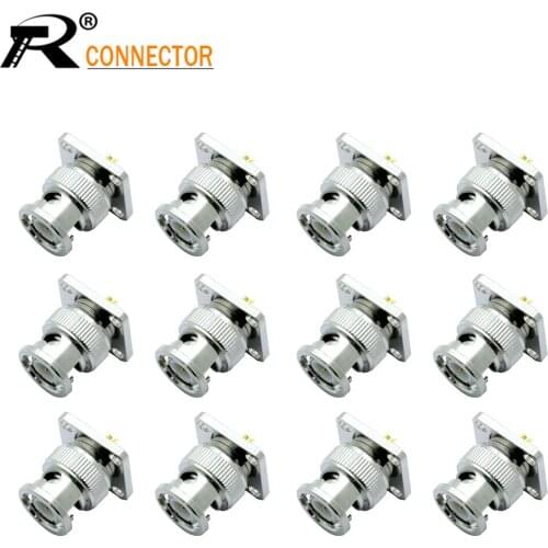 12/50/100pcs BNC male Plug Connector 4 Holes Flange Panel Mount Solder Post RF Coax Coaxial Adapter 17.5x17.5x18.1mm