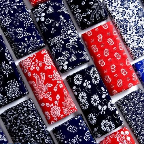 147cmx50cm Pure Cotton Printed Blue Flower Cloth China Ethnic Style Retro Clothing Fabric Red Blue Cloth Table Cloth DIY Fabric