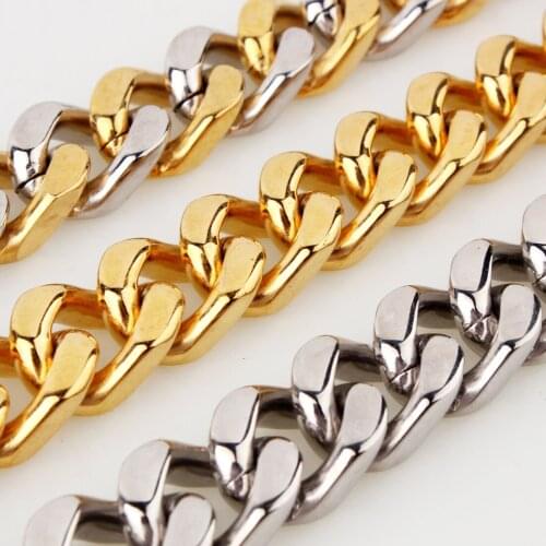 15mm Cool Mens Womens Curb Cuban Necklace or Bracelet Hot Sale Stainless Steel Link Chain Male Jewelry Gift 7-40inch