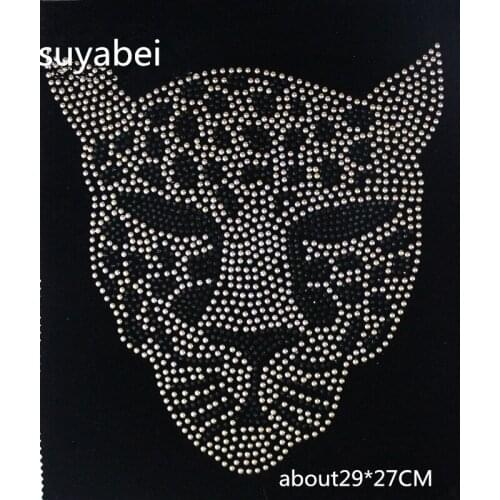 2pc/lot Lepoard designs iron on transfer hot fix rhinestone transfer motifs iron on applique patches for shirt