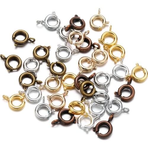 30 Pcs 6mm Metal Spring Ring Clasp With Open Jump Ring Jewelry Clasp Chain For Necklace Bracelet Accessories Connectors Making
