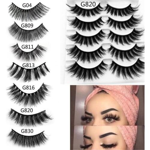 3D Mink Hair False Eyelashes Pack 1/ 5 Pairs Natural Long Thick Wispy Eyelash Extension Eye Lashes Makeup Tools Strip Lashes