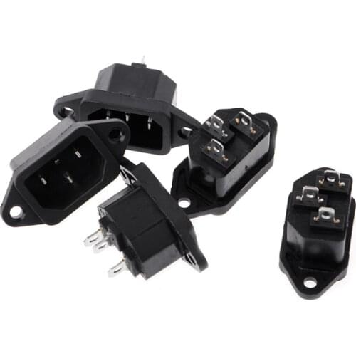 5 Pcs 3P IEC 320 C14 Male Plug Panel Power Inlet Sockets Connectors AC 250V 10A 449C