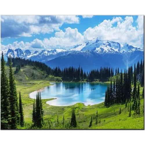 5D Rhinestone Diamond Embroidery Landscape Blue Sky White Clouds Diy Diamond Painting Mosaic Mountain Lakeside CrystalZP-3200