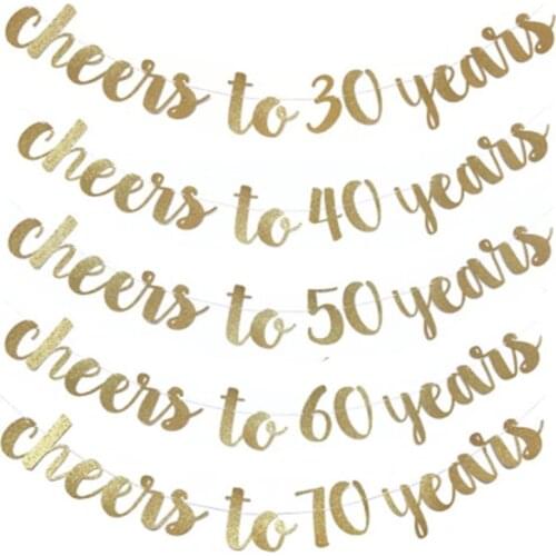 6pcs/set 30 40 50 60th Years Birthday Decor Gold Glitter Paper Banner Garland Confetti Balloon 30th Birthday Party Decorations