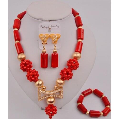 African Jewelry Red Natural Coral Beads Necklace Nigeria Wedding Bridal Jewelry Wedding Jewelry Set Free Shipping AU-154