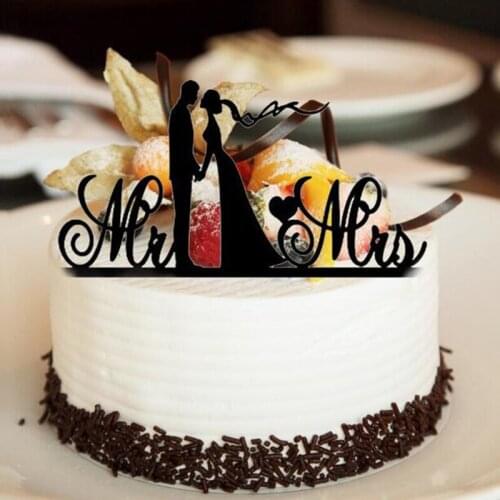 Acrylic Bride & Groom Cake Topper Ornament Wedding Black Romantic Bride Groom For Wedding Decoration Mariage Party Favors