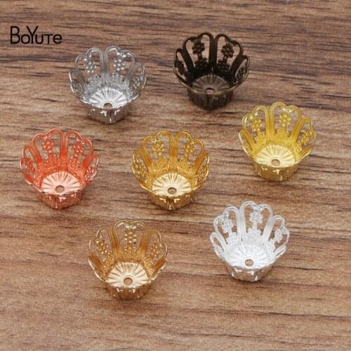 BoYuTe (50 Pieces/Lot) 8.7*13.3*9.5MM Metal Brass Stamping Flower Bead Caps Diy Jewelry Findings Components