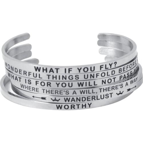 4 Mm Silver Stainless Steel Bangle Engraved Positive Inspirational Quote Handmade Cuff Mantra Bracelets for Women Best Gifts