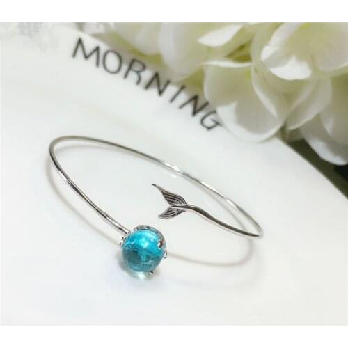925 Sterling Silver Adjustable Crystal Mermaid Tail Charm Bracelets & Bangle For Women Girls Prevent Allergy Jewelry