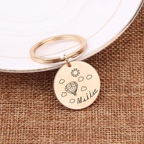 Hot Air Balloon Name Private Custom Round Keychain Fantasy Creative Jewelry Engraved Bag Charm Keyring Fashion Key Pendant