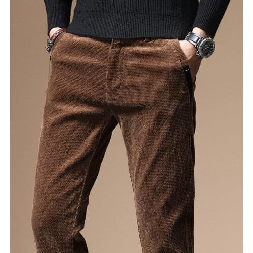 High Quality New Autumn and Winter 2021 Male Business Mens Trousers Straight Corduroy Pants Breathable Casual Pants 38
