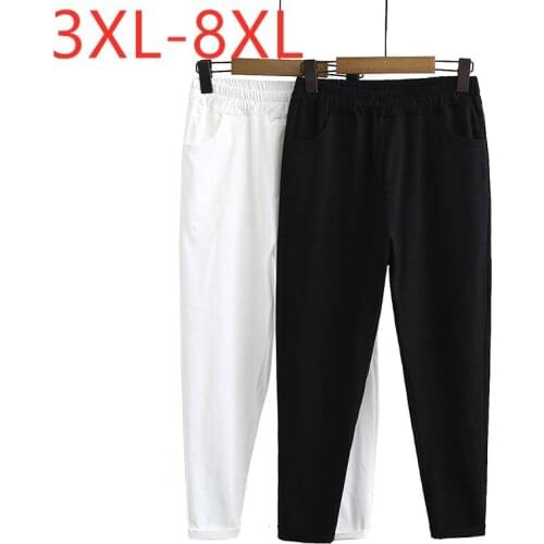 New ladies spring autumn plus size long pants for women large slim casual pocket elastic black trousers 3XL 4XL 5XL 6XL 7XL 8XL