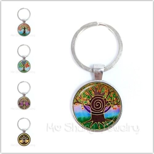 Tree of Life Keychain 25mm Glass Cabochon Jewelry Key Holder Car Accessories For Men Women Gift