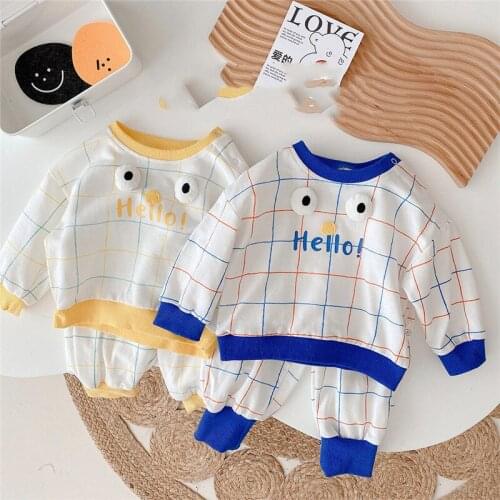 0-3T Newborn cartoon clothes set autumn baby boys girls striped cotton sports sets toddler kids 2pcs outfits