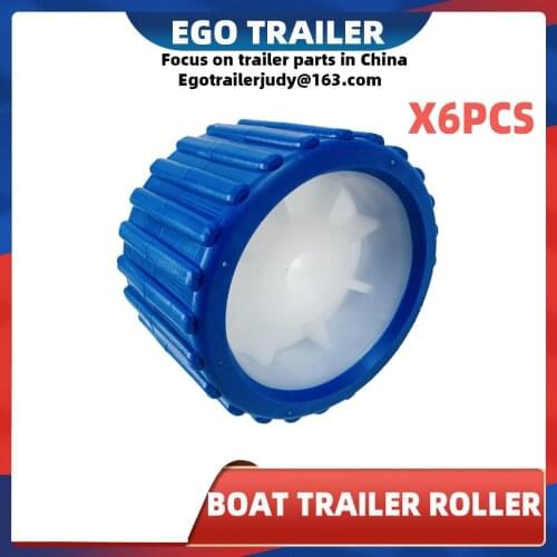 EgoTrailer 6PCS BOAT TRAILER WOBBLE ROLLERS. 5" BLUE RIBBED 18mm Bore. Soft Wobble Roller