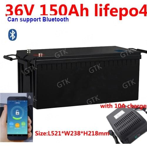 GTK 36V 150AH lifepo4 lithium battery Bluetooth BMS APP for 3000w 2000W tricycle UPS vehicle scooter boat camping + 10A Charger