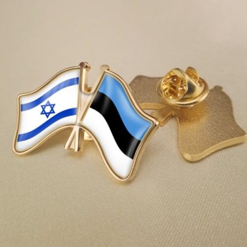 Israel and Estonia Crossed Double Friendship Flags Lapel Pins Brooch Badges