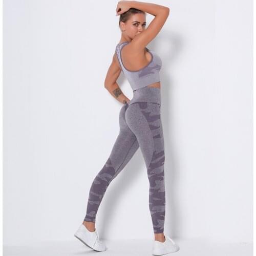 Camo Sports Suits Fitness Gym Yoga Sets Sports Outfit Two Piece Sets Workout Sports Sets Training Seamless Yoga Suits Women