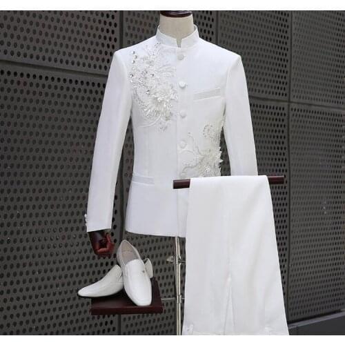 Chorus white wedding suits for men blazer boys prom mariage suits mens fashion slim masculino latest coat retro Chinese style
