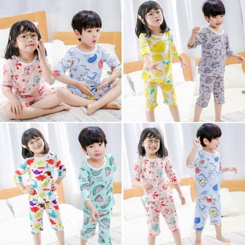Summer Boys Girls Pajamas Sleepwear Pyjamas Kids Cotton Cartoon Nightwear Pijamas Infantil Baby Girls Clothes Top+Pant 2pcs Suit