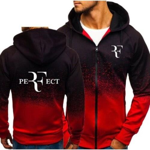 2021NEW RF Roger Federer Print Sweatshirt Gradient Hoodies Men Spring Autumn Fleece Zipper Jacket Mens Hoodie Clothing