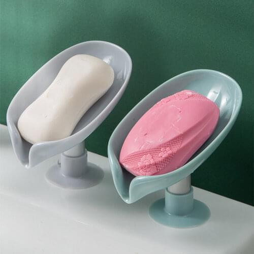 Leaf Shape Soap Box Sucker Drain Soap Holder Box Bathroom Shower Soap Holder Sponge Storage Plate Tray Bathroom Supplies Gadge
