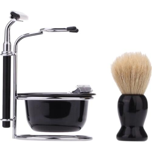 4 In 1 Mens Razor Set Professional Beard Razor Shaving Brush Bowl Stand Holder 5 Blades Wet Shaving Razor Set Stainess Steel